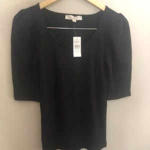 Ribbed, stretchy, puff sleeve top